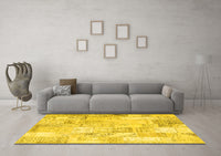 Machine Washable Patchwork Yellow Transitional Rug, wshcon2701yw