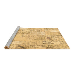 Sideview of Machine Washable Patchwork Brown Transitional Rug, wshcon2701brn