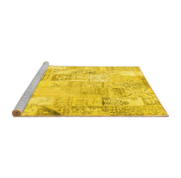 Sideview of Machine Washable Patchwork Yellow Transitional Rug, wshcon2701yw