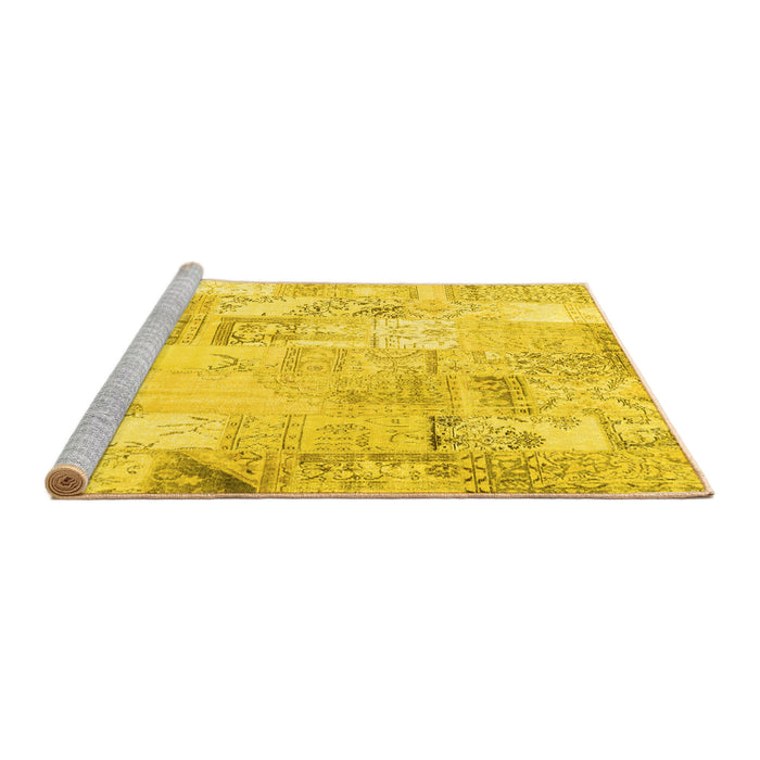 Sideview of Machine Washable Patchwork Yellow Transitional Rug, wshcon2701yw
