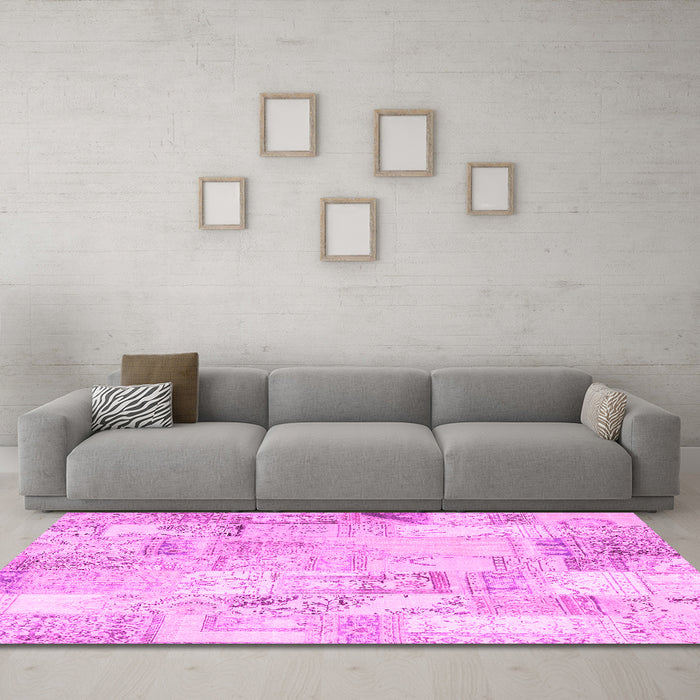 Machine Washable Patchwork Pink Transitional Rug in a Living Room, wshcon2701pnk
