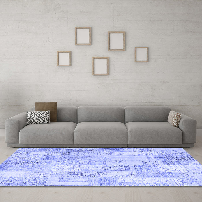 Machine Washable Patchwork Blue Transitional Rug in a Living Room, wshcon2701blu