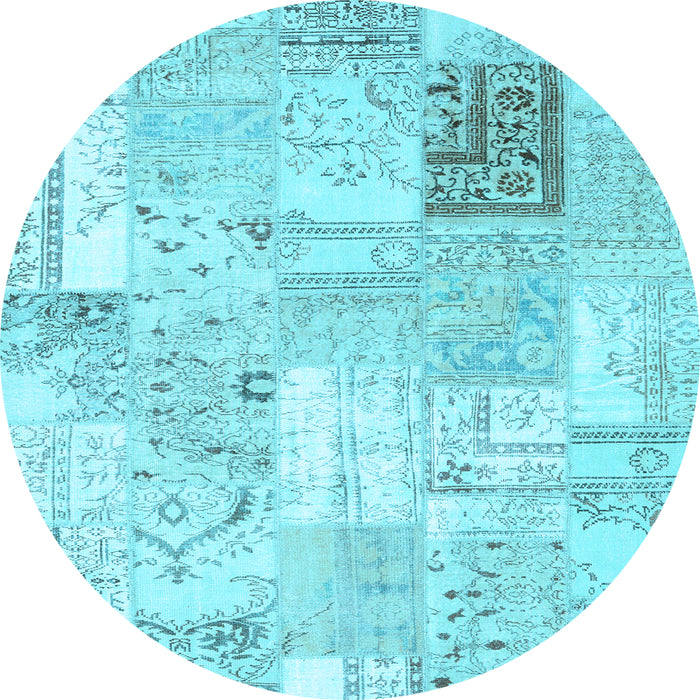 Round Patchwork Light Blue Transitional Rug, con2702lblu