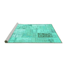 Sideview of Machine Washable Patchwork Turquoise Transitional Area Rugs, wshcon2702turq