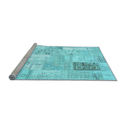 Sideview of Machine Washable Patchwork Light Blue Transitional Rug, wshcon2702lblu