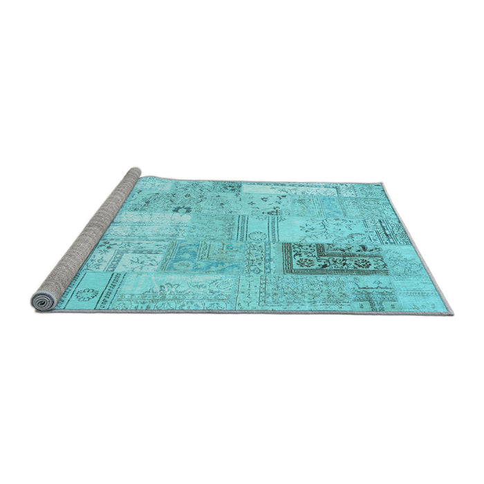Sideview of Machine Washable Patchwork Light Blue Transitional Rug, wshcon2702lblu