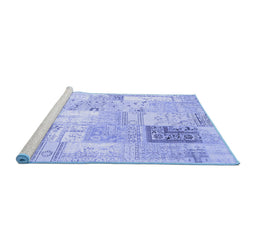 Sideview of Machine Washable Patchwork Blue Transitional Rug, wshcon2702blu