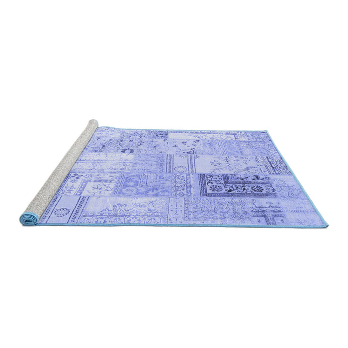 Sideview of Machine Washable Patchwork Blue Transitional Rug, wshcon2702blu