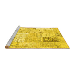 Sideview of Machine Washable Patchwork Yellow Transitional Rug, wshcon2702yw
