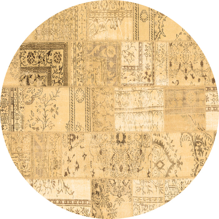 Round Machine Washable Patchwork Brown Transitional Rug, wshcon2702brn