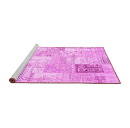 Sideview of Machine Washable Patchwork Pink Transitional Rug, wshcon2702pnk