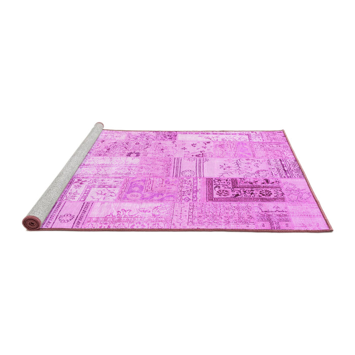 Sideview of Machine Washable Patchwork Pink Transitional Rug, wshcon2702pnk