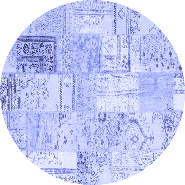 Round Machine Washable Patchwork Blue Transitional Rug, wshcon2702blu