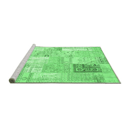 Sideview of Machine Washable Patchwork Emerald Green Transitional Area Rugs, wshcon2702emgrn
