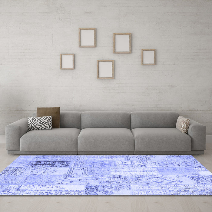 Machine Washable Patchwork Blue Transitional Rug in a Living Room, wshcon2702blu
