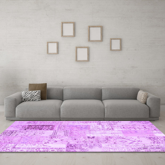 Machine Washable Patchwork Purple Transitional Area Rugs in a Living Room, wshcon2702pur