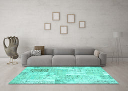 Machine Washable Patchwork Turquoise Transitional Area Rugs in a Living Room,, wshcon2702turq