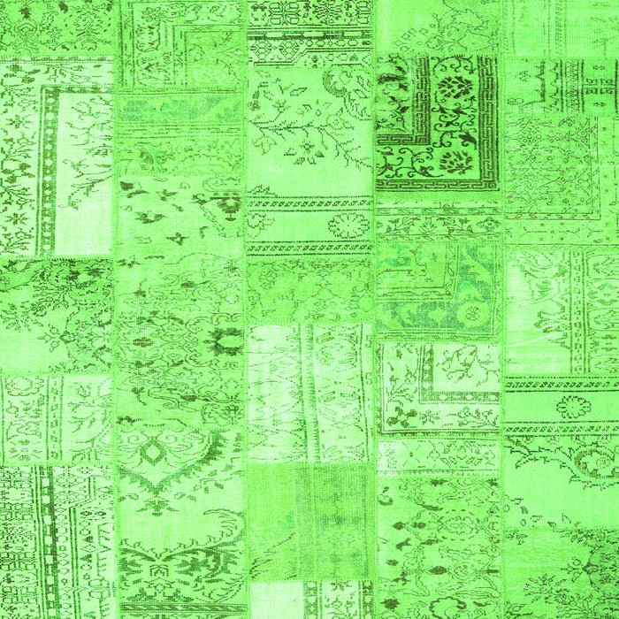 Round Machine Washable Patchwork Green Transitional Area Rugs, wshcon2702grn