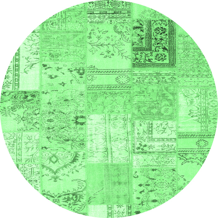 Round Machine Washable Patchwork Emerald Green Transitional Area Rugs, wshcon2702emgrn