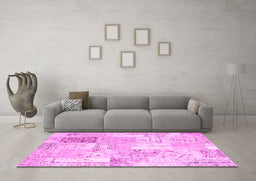 Machine Washable Patchwork Pink Transitional Rug in a Living Room, wshcon2702pnk