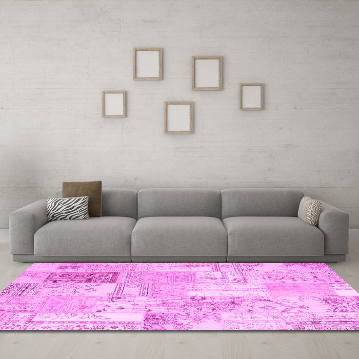 Machine Washable Patchwork Pink Transitional Rug in a Living Room, wshcon2702pnk