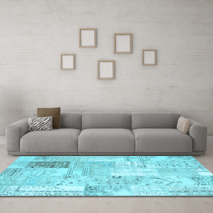Machine Washable Patchwork Light Blue Transitional Rug in a Living Room, wshcon2702lblu