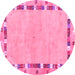 Round Abstract Pink Contemporary Rug, con2703pnk