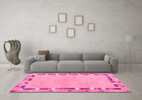 Machine Washable Abstract Pink Contemporary Rug, wshcon2703pnk