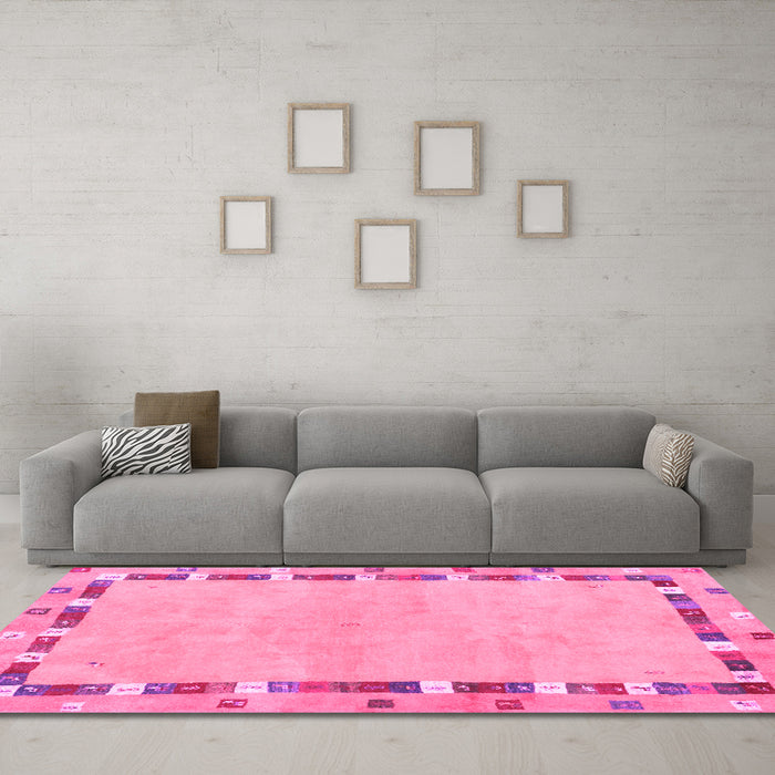 Machine Washable Abstract Pink Contemporary Rug in a Living Room, wshcon2703pnk