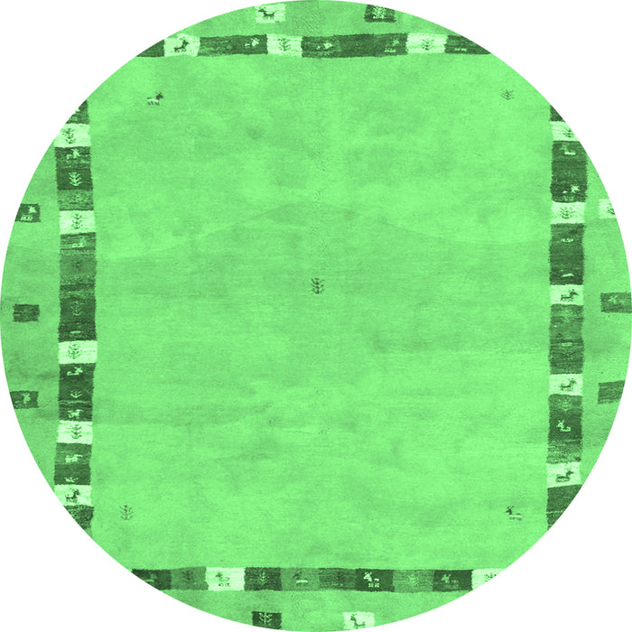 Round Machine Washable Abstract Emerald Green Contemporary Area Rugs, wshcon2703emgrn