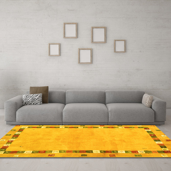 Machine Washable Abstract Yellow Contemporary Rug in a Living Room, wshcon2703yw