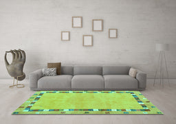 Machine Washable Abstract Turquoise Contemporary Area Rugs in a Living Room,, wshcon2703turq