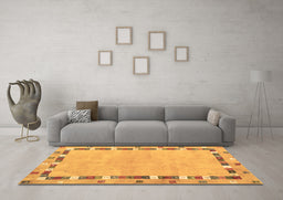 Machine Washable Abstract Brown Contemporary Rug in a Living Room,, wshcon2703brn