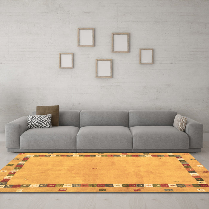 Machine Washable Abstract Brown Contemporary Rug in a Living Room,, wshcon2703brn