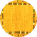 Round Machine Washable Abstract Yellow Contemporary Rug, wshcon2703yw