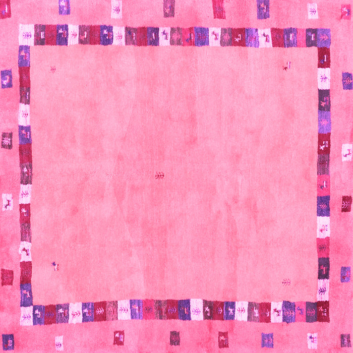 Square Machine Washable Abstract Pink Contemporary Rug, wshcon2703pnk