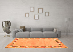 Machine Washable Abstract Orange Contemporary Area Rugs in a Living Room, wshcon2703org