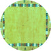 Round Machine Washable Abstract Turquoise Contemporary Area Rugs, wshcon2703turq