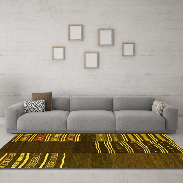 Machine Washable Southwestern Yellow Country Rug in a Living Room, wshcon2704yw