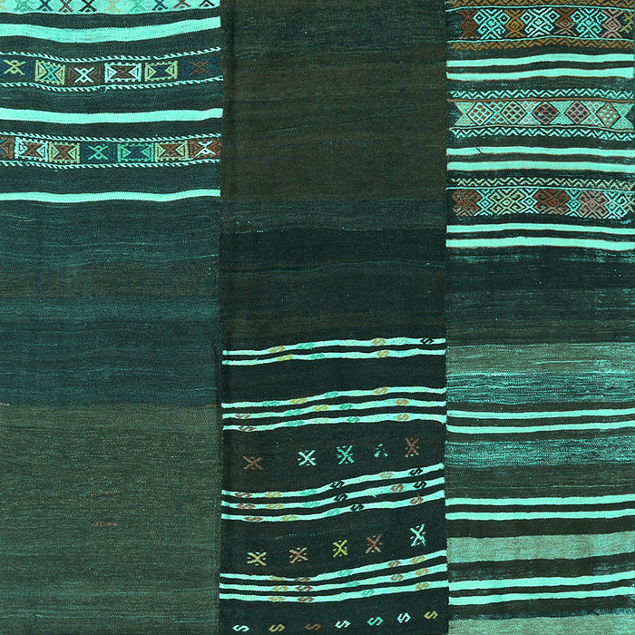 Machine Washable Southwestern Turquoise Country Area Rugs, wshcon2704turq