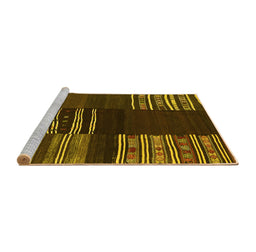 Sideview of Machine Washable Southwestern Yellow Country Rug, wshcon2704yw