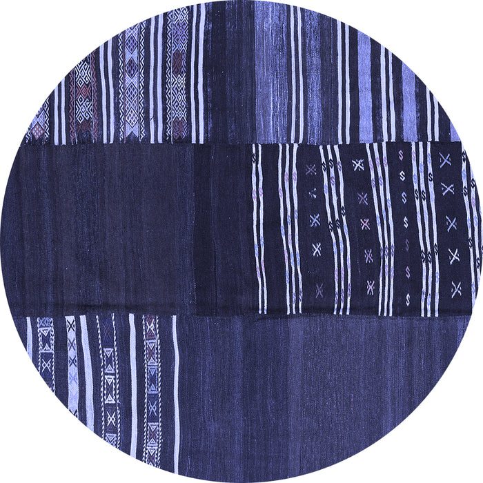 Round Machine Washable Southwestern Blue Country Rug, wshcon2704blu