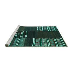 Sideview of Machine Washable Southwestern Turquoise Country Area Rugs, wshcon2704turq