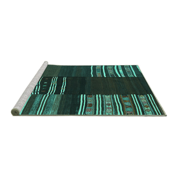 Sideview of Machine Washable Southwestern Turquoise Country Area Rugs, wshcon2704turq