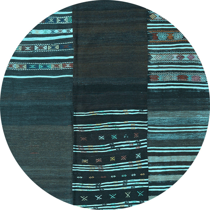 Round Southwestern Light Blue Country Rug, con2704lblu