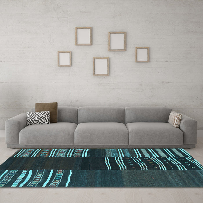 Machine Washable Southwestern Light Blue Country Rug in a Living Room, wshcon2704lblu