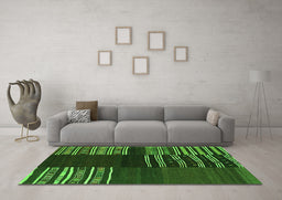 Machine Washable Southwestern Green Country Area Rugs in a Living Room,, wshcon2704grn