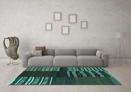 Machine Washable Southwestern Turquoise Country Area Rugs in a Living Room,, wshcon2704turq
