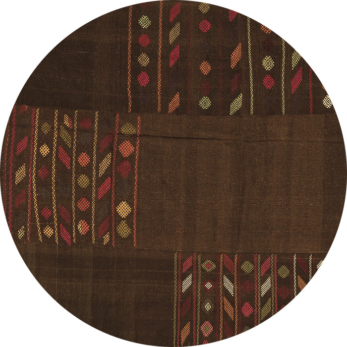 Round Machine Washable Patchwork Brown Transitional Rug, wshcon2705brn