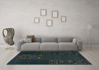 Machine Washable Patchwork Light Blue Transitional Rug, wshcon2705lblu